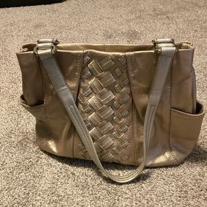 Tignanello Elegant gold and Silver pebble leather Women's Handbag, new condition